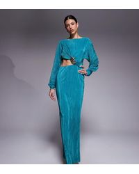 ASOS - Vestido Largo Color Cerceta Plisado Con Diseño Estilo Conjunto, Mangas Cocoon Y Detalle De Herraje De Asos Design Tall-Verde - Lyst