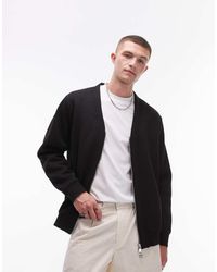 TOPMAN - Sudadera Negra Extragrande Con Cuello De Pico Y Cremallera De - Lyst