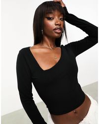 ASOS - Cotton Asymmetric Scooped Neck Long Sleeved Crop Top - Lyst