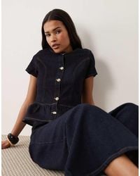 Miss Selfridge - Denim Short Sleeve Peplum Top - Lyst