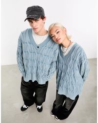 Collusion - Unisex Oversized Washed Distressed Cable Knit Jumper - Lyst