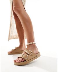 London Rebel - Double Buckle Footbed Sandals - Lyst