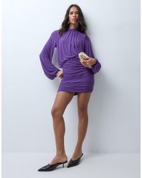 ASOS - Mesh Blouson Mini Dress With High Neck Detail And Cut Out - Lyst