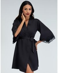 Boux Avenue - Amelia Matte Satin Short Robe Lace Trim Self Tie Nightwear - Lyst