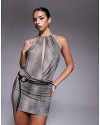 I.AM.GIA - Chiva Metal Halterneck Extreme Plunge Open Back Belted Mini Dress - Lyst