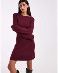 Vero Moda - Long Sleeve Boat Neck Knitted Mini Dress - Lyst