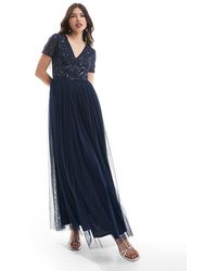 Maya - Floral Embellished Short Sleeve V Neck Bridesmaid Maxi Dress - Lyst