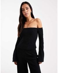 ASOS - Top Con Escote Bardot De Canalé Cepillado De (Parte De Un Conjunto) - Lyst