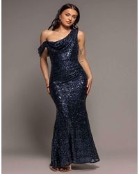 Goddiva - Sequin Cowl One Shoulder Maxi Dress - Lyst