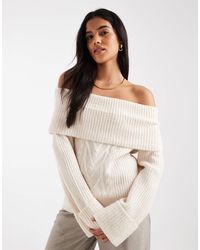 ONLY - Pull en maille à épaules dénudées - crème - Lyst