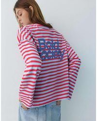Pull&Bear - Striped Slogan Long Sleeve T-shirt - Lyst