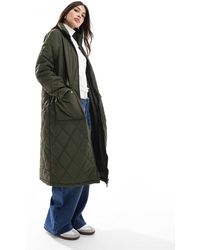 Pieces - Abrigo Largo Verde Guateado Con Cuello Alto De - Lyst