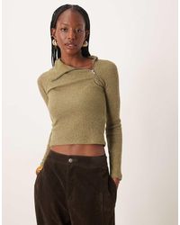 ASOS - Superzachte Geborstelde Geribbelde Top Met Lange Mouwen En Ritsdetail - Lyst