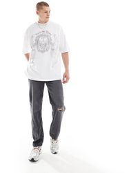 ASOS - T-Shirt Super Oversize Bianca Con Stampa Grunge Sul Petto - Lyst