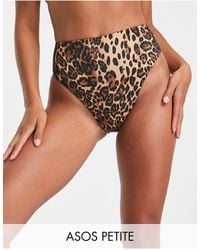 ASOS - Asos design petite – mix and match – bikinihose mit hoher taille, hohem beinausschnitt und leopardenmuster - Lyst