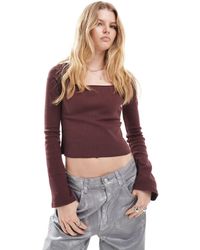 Collusion - Long Sleeve Rib Square Neck Top - Lyst