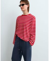 Oysho - Boxy Long-sleeved Striped Cotton-blend T-shirt - Lyst