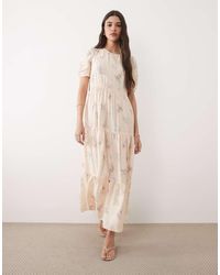 Nobody's Child - Hudson Round Neck Puff Sleeve Tiered Midi Dress - Lyst