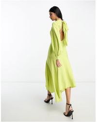 ASOS - High Neck Tie Back Midaxi Dress With Asymmetric Hem And Keyhole Front - Lyst