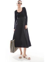 Threadbare - Long Sleeve Jersey Poplin Mix Midi Dress - Lyst