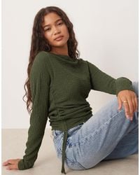ASOS - Long Sleeve Textured Top With Ruched Tie Side Details - Lyst
