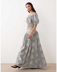 Y.A.S - Volle Midi Rok Met Geborduurde Bloemen En Gingham Ruit - Lyst