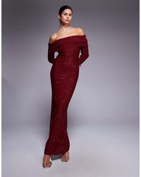 Kaiia - Exclusivité - - robe longue en maille à manches longues et épaules dénudées ornée - Lyst