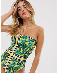 Missguided Bandeau-badpak Met Bladprint - Groen