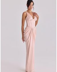 House Of Cb - Angeline Blush Satin Corset Maxi Dress - Lyst