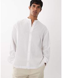 ASOS - Oversized Linen Look Shirt With Grandad Collar - Lyst