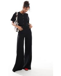 Miss Selfridge - Pantalones Negros De Pernera Ancha De Canalé Suave De - Lyst