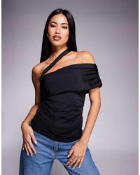 ASOS - Slinky One Shoulder Fold Over Bardot Top - Lyst