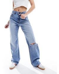 Stradivarius - Wide Leg Dad Jean With Rips - Lyst