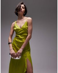 TOPSHOP - Vestito Sottoveste Midi Verde Lime Con Cuciture A Vista E Spallina Attorcigliata - Lyst