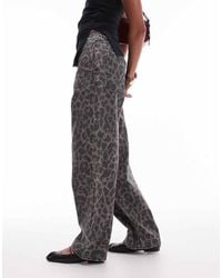 TOPSHOP - Dark Leopard Straight Leg Trouser - Lyst