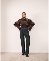 ASOS - Tailored High Waist Belted Straight Leg Pants - Lyst