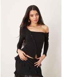 ASOS - Asymmetric Off Shoulder Button Through Top - Lyst