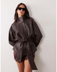 Mango - Faux Leather Tie Waist Jacket - Lyst