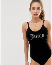 Juicy Couture Rindstone Logo Velour Swimsuit - Black