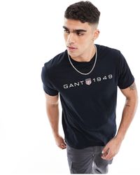 GANT - 1949 - t-shirt nera con stampa del logo e stemma - Lyst