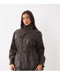 Kaiia - Exclusive Faux Leather Funnel Neck Cinche Waist Jacket Co-ord - Lyst