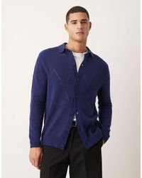 ASOS - Relaxed Knitted Pointelle Button Through Polo - Lyst