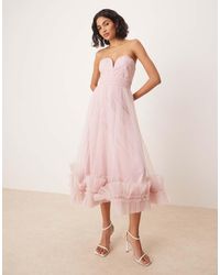 LACE & BEADS - Halflange Jurk Met Korset En Rok Van Tule Met Ruche Aan De Zoom - Lyst