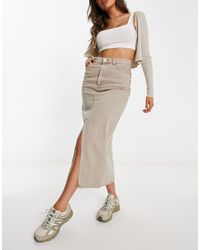 Monki - Denim Midi Skirt With Split - Lyst