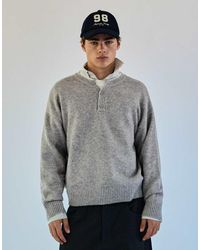 Bershka - Contrast Knit Henley Jumper - Lyst
