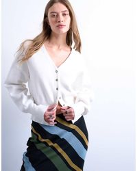 TOPSHOP - Cárdigan Blanco Con Cuello De Pico Y Cintura Entallada De Punto Compacto De - Lyst