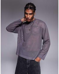 ASOS - Oversized Boxy T-Shirt Van Open Gaas Met Lange Mouwen En Verlaagde Schouders - Lyst