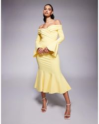 Lavish Alice - Off Shoulder Fit And Flare Long Midi Dress - Lyst