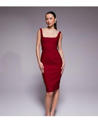 Vesper Petite - Bengaline Square Neck Bodycon Midi Dress - Lyst