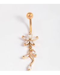 Lovisa - Plated Surgical Steel Cubic Zirconia Flower Drop Belly Ring - Lyst